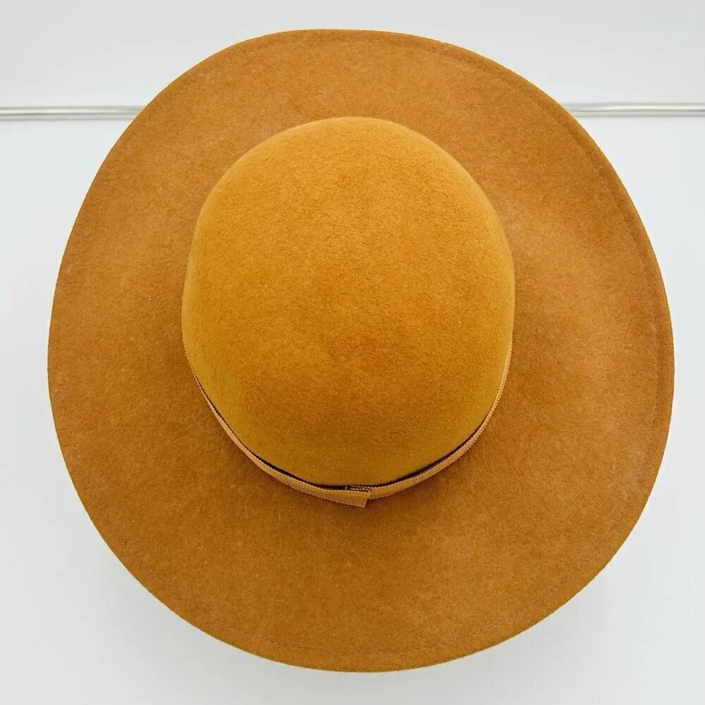 Wide Brim 100% Wool Felt Camel Brown Fedora One Size Hat Explorer Classic